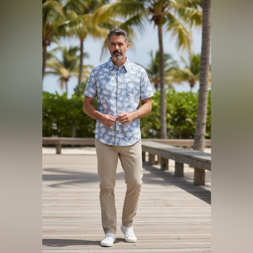 Stretch Short Sleeve Palm Tree Shirt NWT | Tropical Print XL